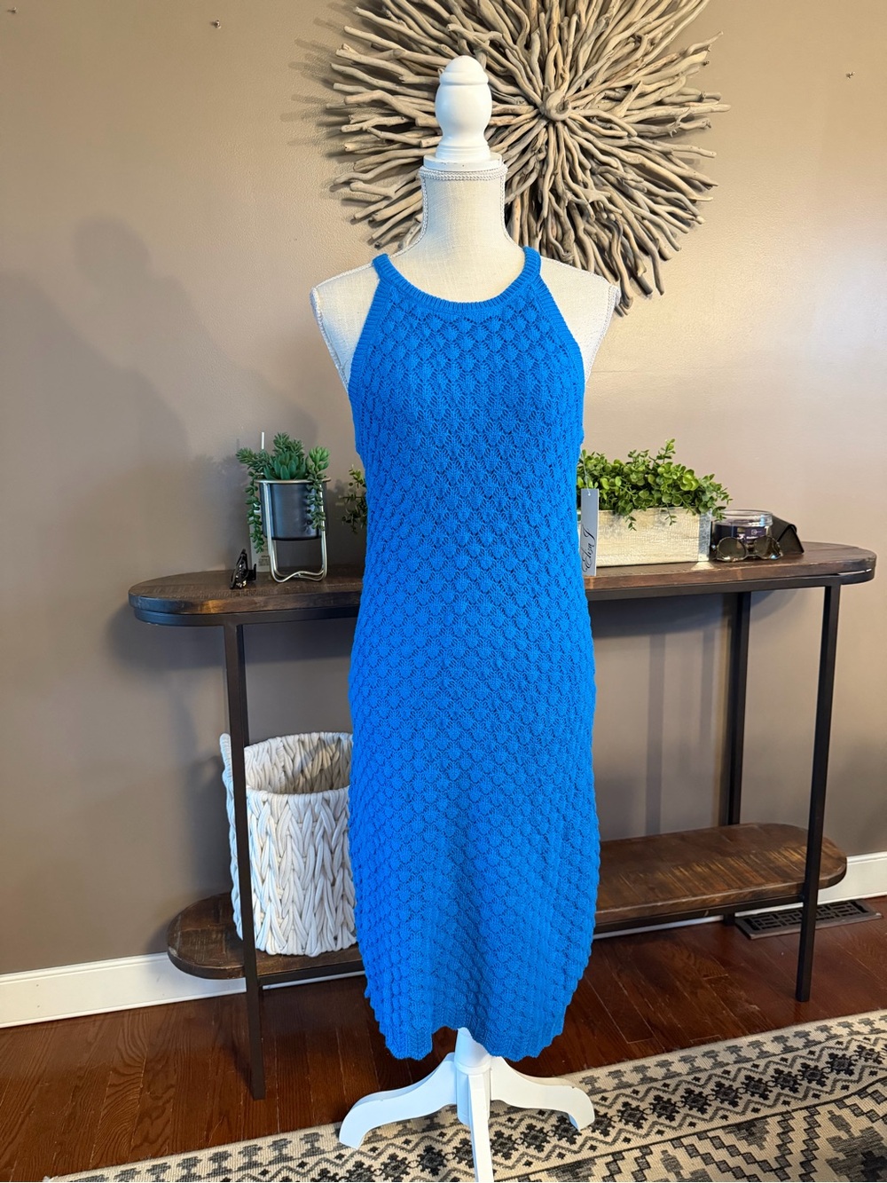 NWT Eliza J crochet Knit midi dress in blue